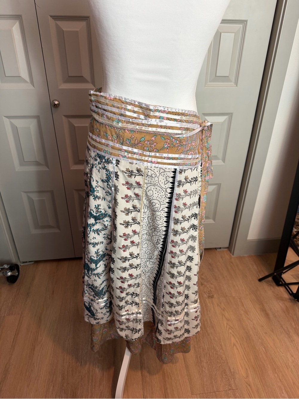 Bohemian Floral Wrap Skirt in Cream and Mustard